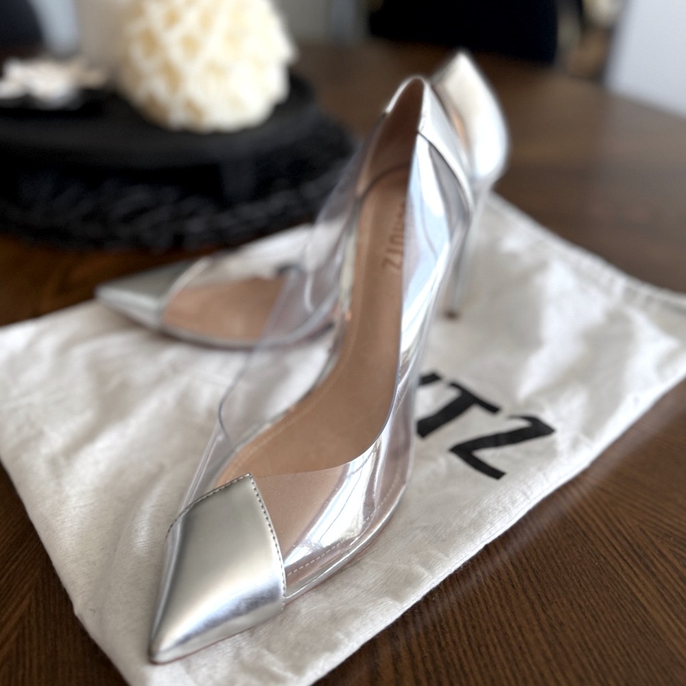 SCHUTZ Silver Pointed Toe Heels - Picture 2 of 5